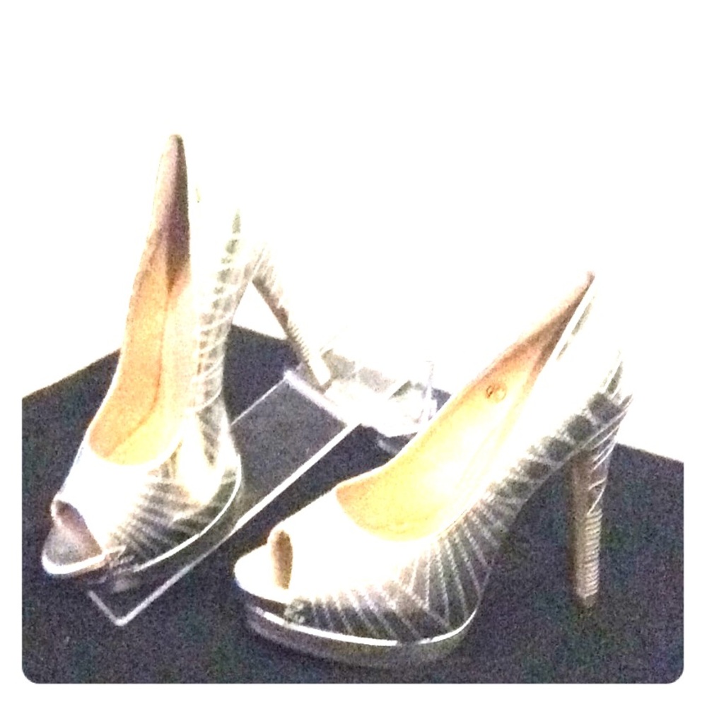 Miss Me, silver platforms, peep toe heels # 7.5 M